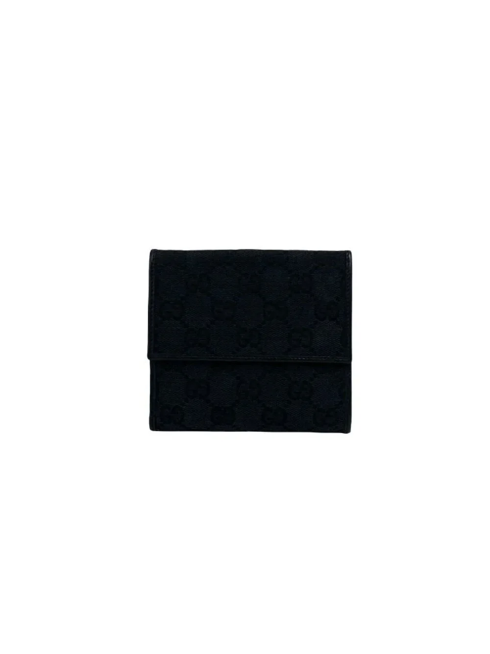 Gucci GG Pattern Logo Canvas Leather Bifold Wallet Card Case Coin Purse Black - Picture 2 of 10